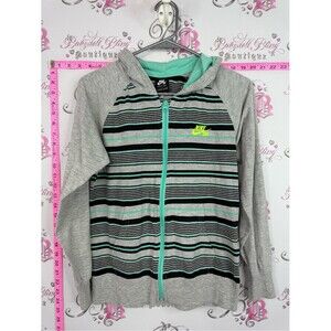 Nike sweater hoodie Grey, Black & Teal Striped Zip Hoodie with Neon Yellow Logo